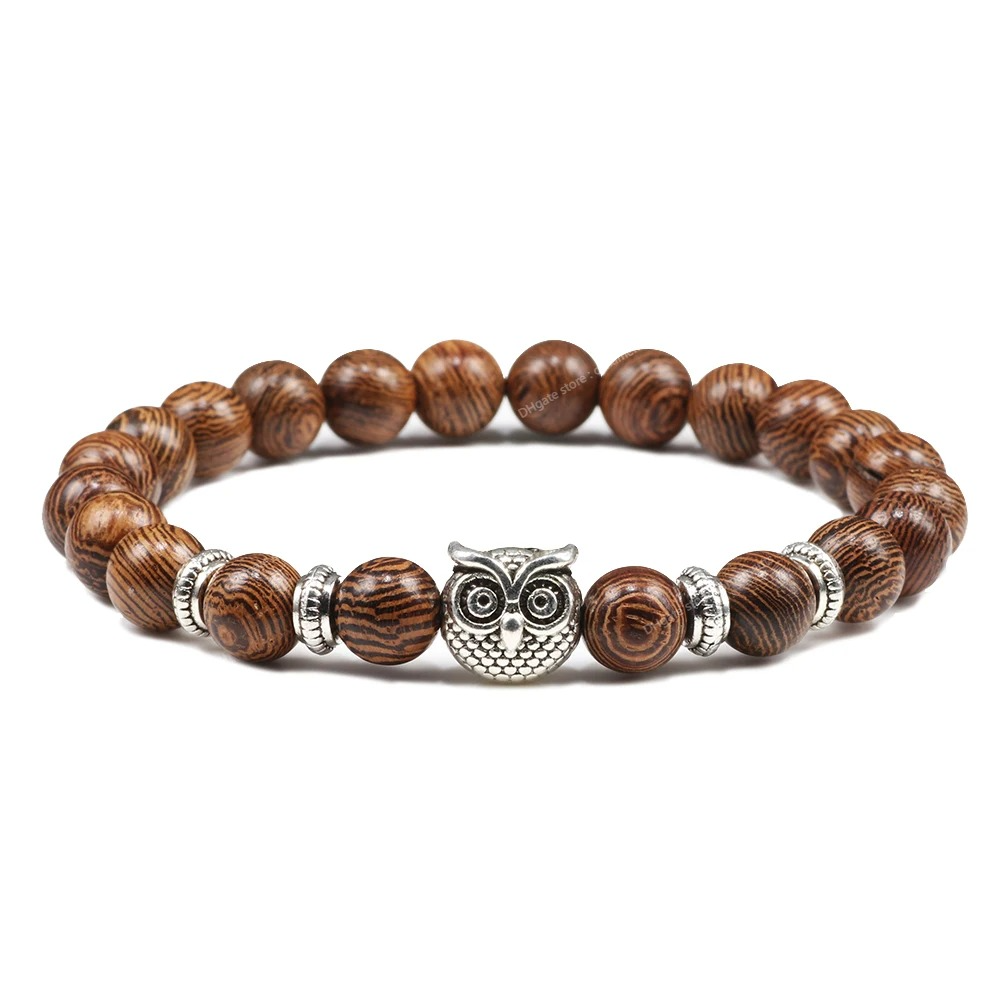 Heiße Männer Armband Holzperlen Kreuz 7 Chakra Heilung Balance Onyx Armbänder Armreifen Eule Gebet Reiki Buddha Frauen Schmuck Homme ModeschmuckArmbänder Buddha