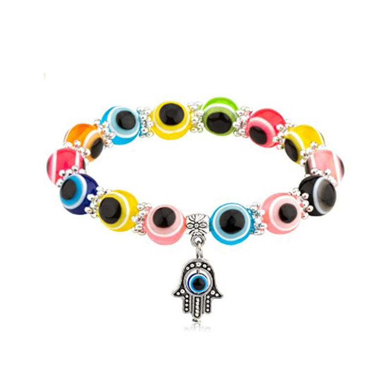 Mode unisexe oeil du diable Bracelets pendentif main de Fatima résine ronde perle oeil bleu perlé Bracelets bijoux