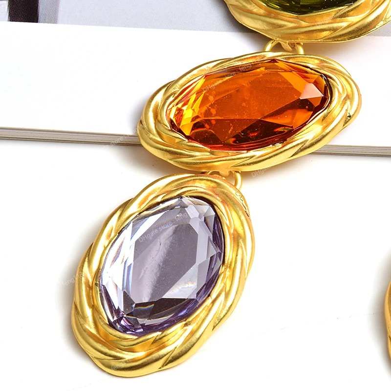 Atacado cor de ouro metal colorido strass brincos longos tendência da moda acessórios de joias de cristal transparente para mulheres brincos pendurados de metal