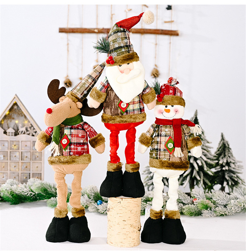 Christmas Decorations Christmas Retro Snowflake Plaid Stretchable Doll Santa Claus Snowman Merry Christmas Decorations for Home Xmas Ornaments DF306