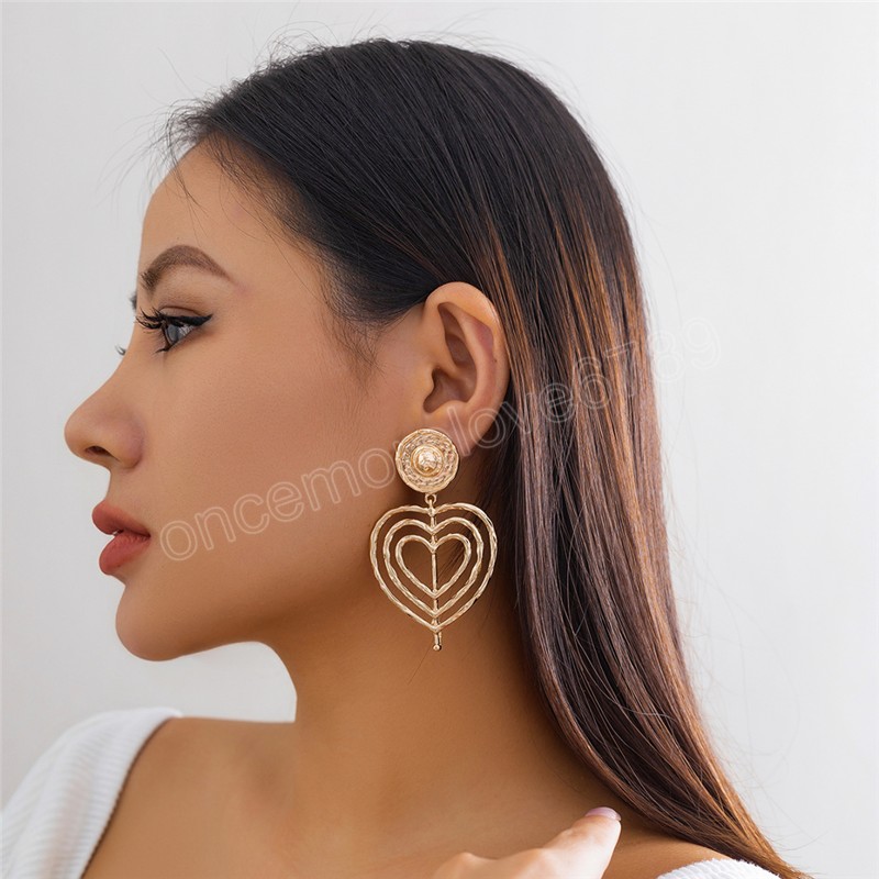 Boucles d'oreilles Punk exagérées, creuses, Double cœur d'amour, pour femmes, déclaration de mode, Piercing suspendu en métal, bijoux Y2K