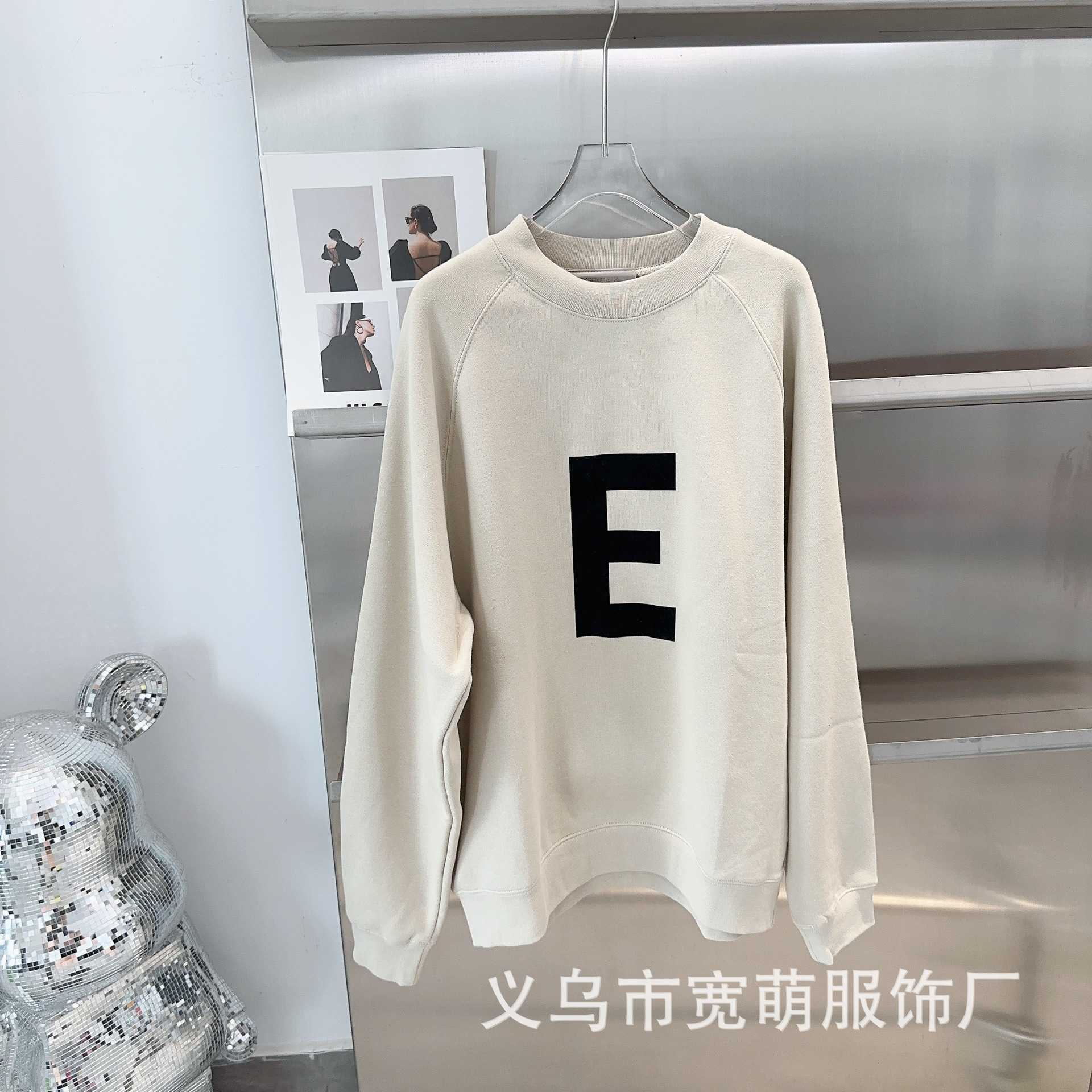 FOG double line American style niche high street large E loose fashion label plush round neck sweater for men and women