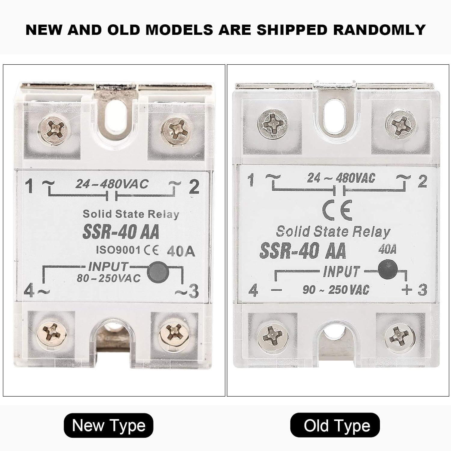 SSR-40DA 솔리드 스테이트 릴레이 단일 위상 반도체 릴레이 입력 3-32V DC 출력 24-380V AC