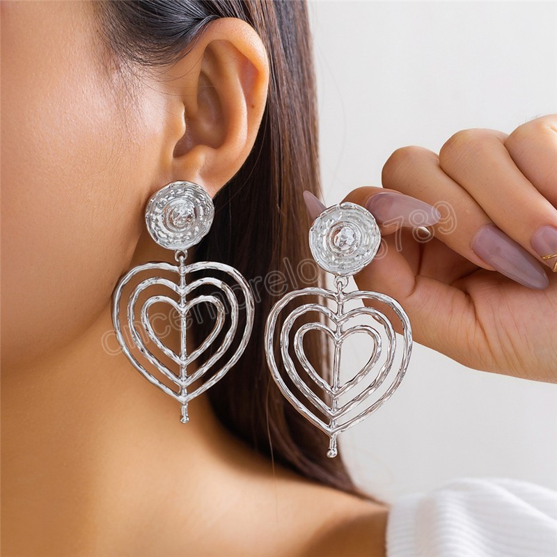 Boucles d'oreilles Punk exagérées, creuses, Double cœur d'amour, pour femmes, déclaration de mode, Piercing suspendu en métal, bijoux Y2K