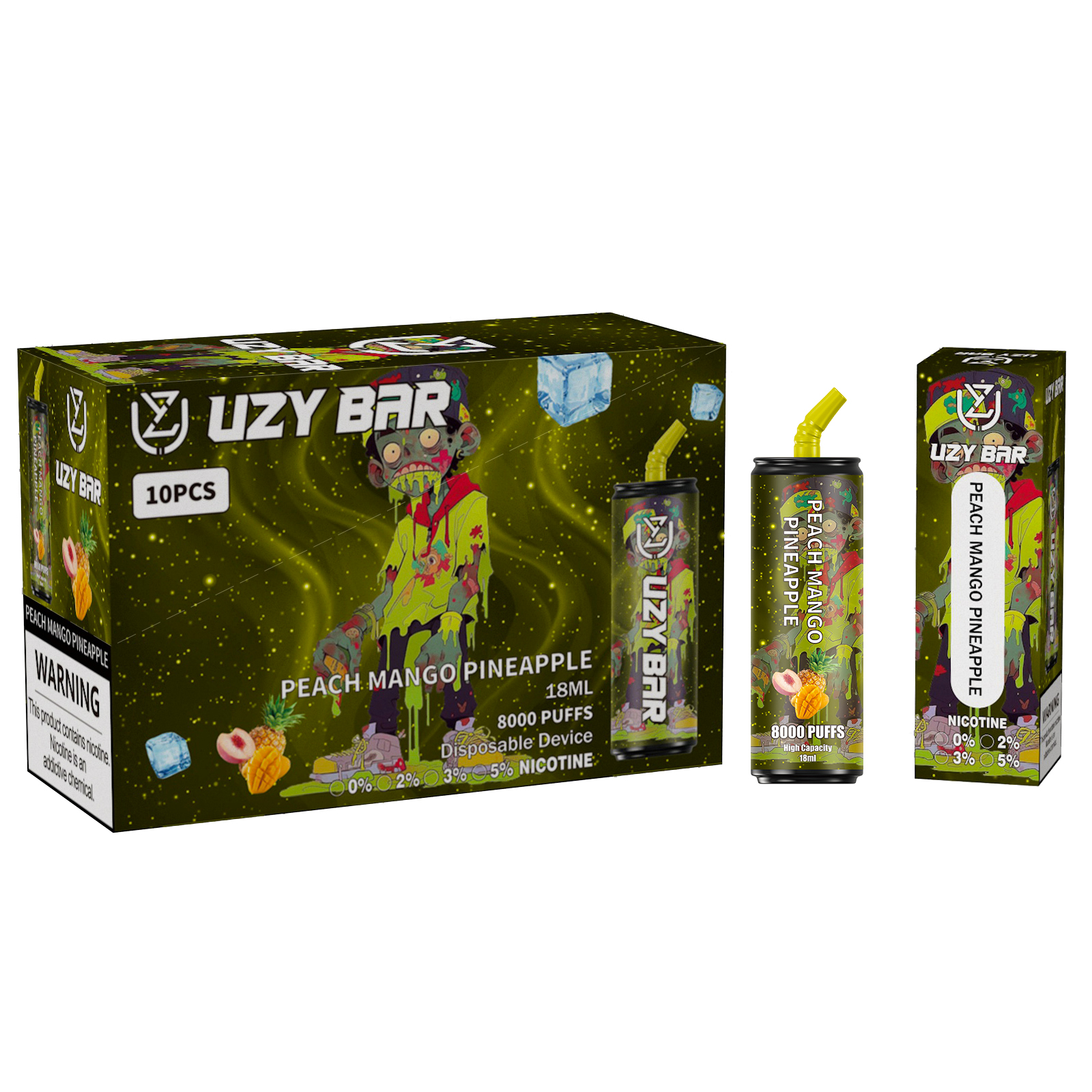 Original UZY BAR 8000 Puff 8000 Puffs 8K Disposable E cigarettes Features Mesh Coil 1.2ohm 14ml Disposables Vapes Pen 0/2/3/5% Rechargeable 1100 mAh VS Kulx