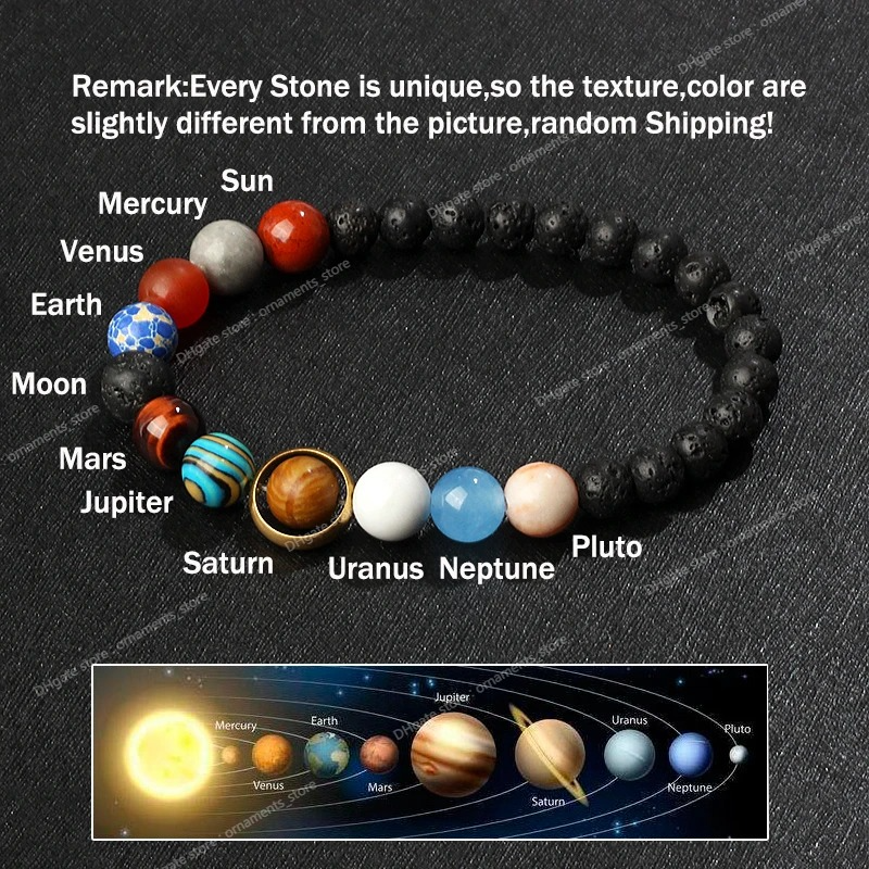 2022 Universo Sistema Solar Pulseira Mulheres Nova Pedra Natural Oito Planetas Pulseira Homens Melhores Amigos Presente Universo Casal Joias Moda JoiasPulseiras