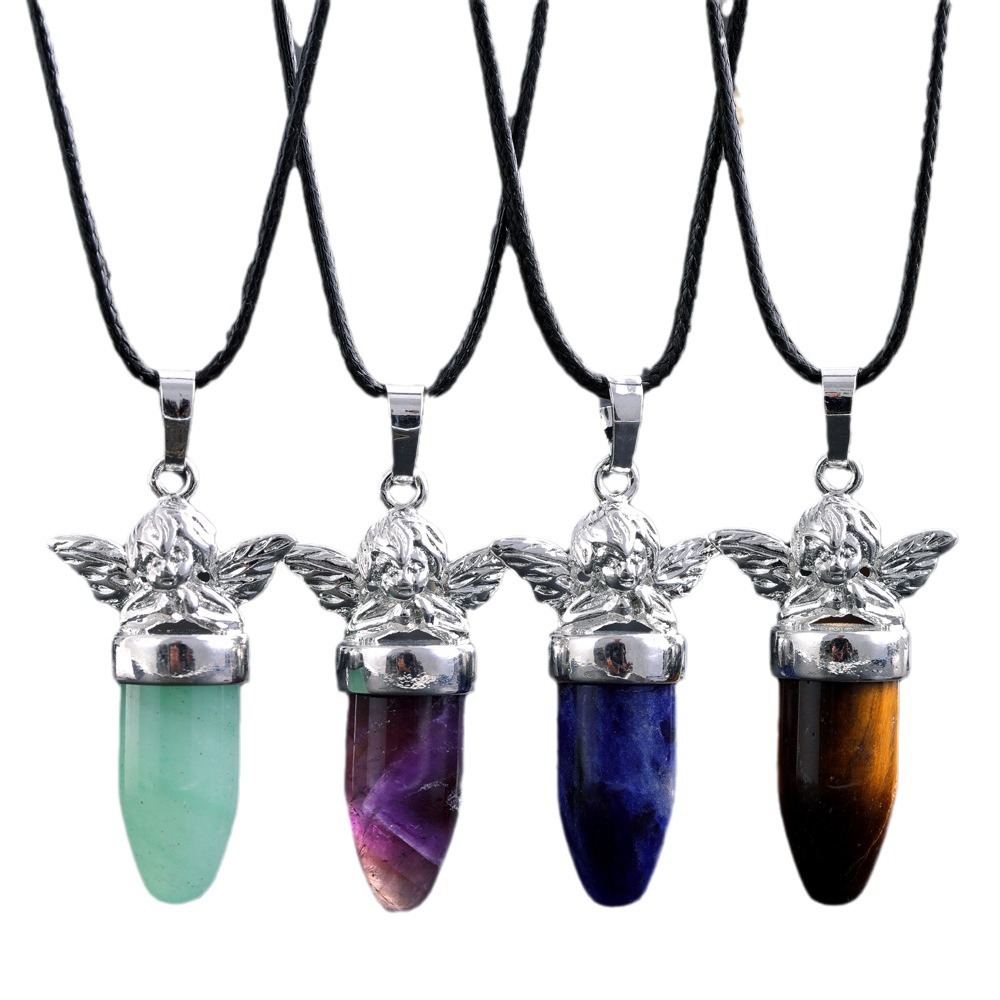 Breloques d'ange en forme de balle, pierre conique, cristal de guérison, pendule d'âme pour la Divination, pendentif à Quartz