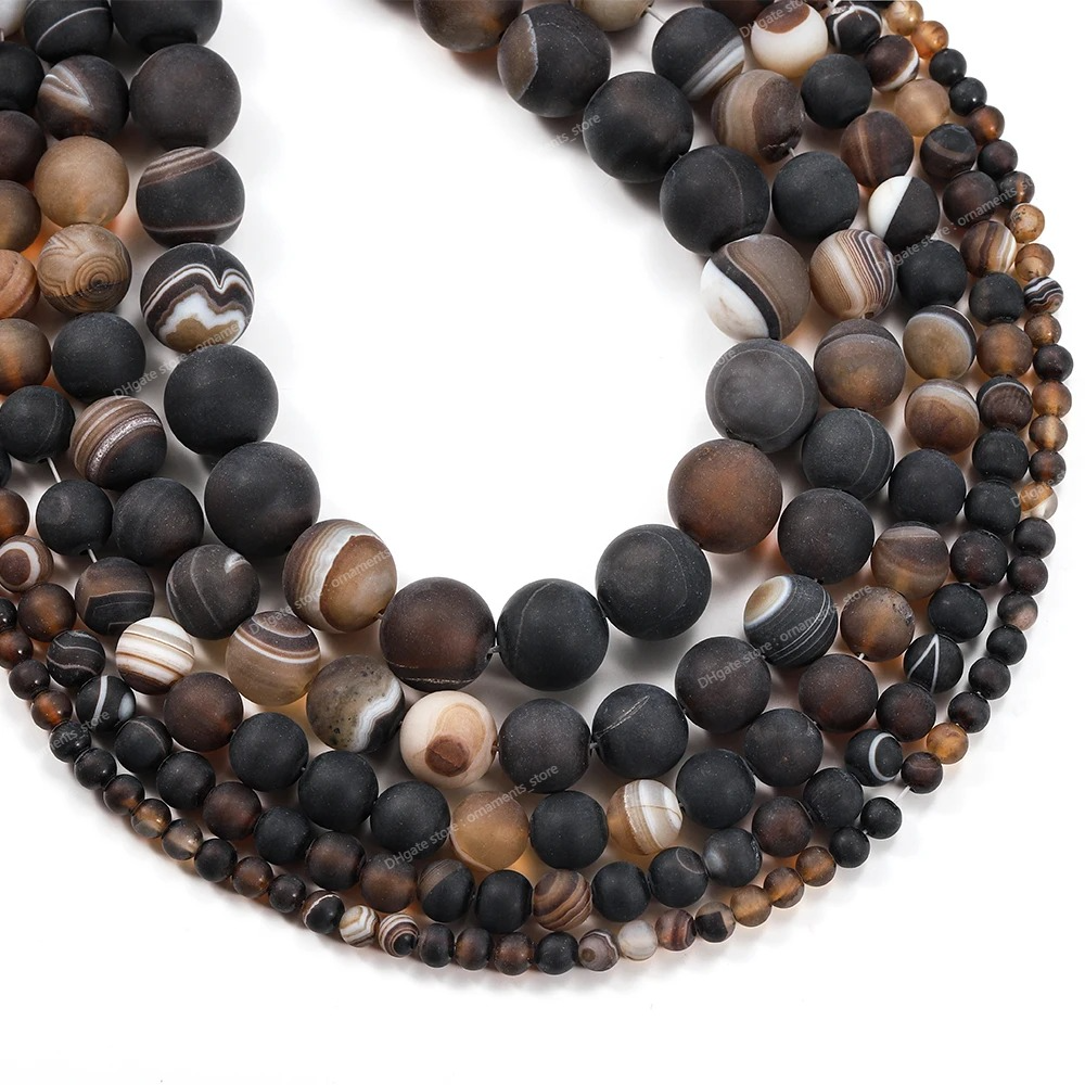 1Strand Natural Stone Matte Coffee Stripe Agates Pärlor Naturliga bruna lösa distanspärlor för smycken som tillverkar armband plockstorlek Fashion Jewelrysbeads Natural Stone