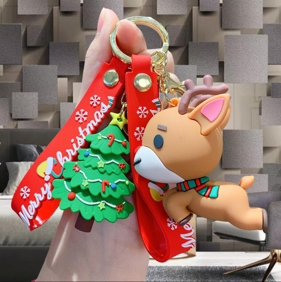 Criativo 3d boneca de natal chaveiro dos desenhos animados papai noel boneco de neve elk árvore de natal pingente com chaveiros crianças mochila acessórios