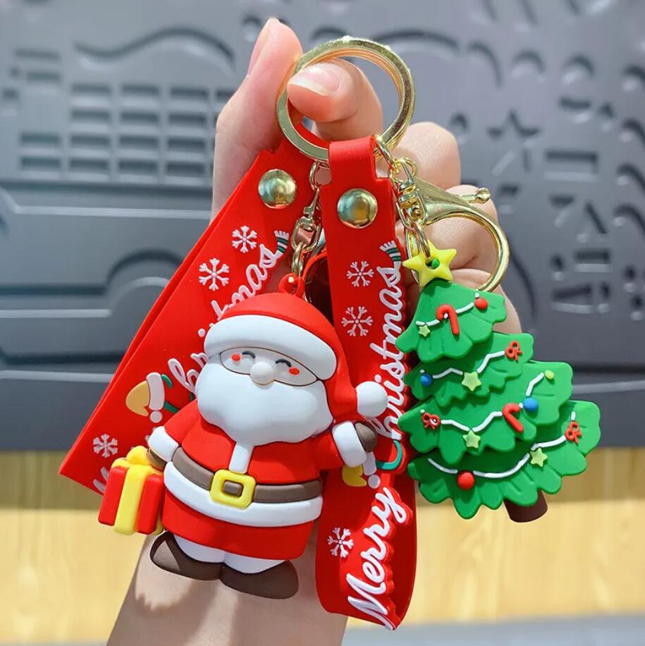 Creative 3D Christmas Doll Nyckelring Cartoon Santa Claus Snowman Elk Xmas Tree Pendant med nyckelringar barn ryggsäck tillbehör