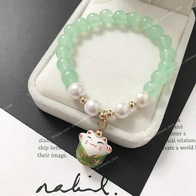 2020 Lucky Cat Stone Beads Bracelet Bangles Simple Sweet Ceramic Bracelets for Women Girls Birthday Gift Female Charm Jewelry Fashion JewelryBracelets cute cat