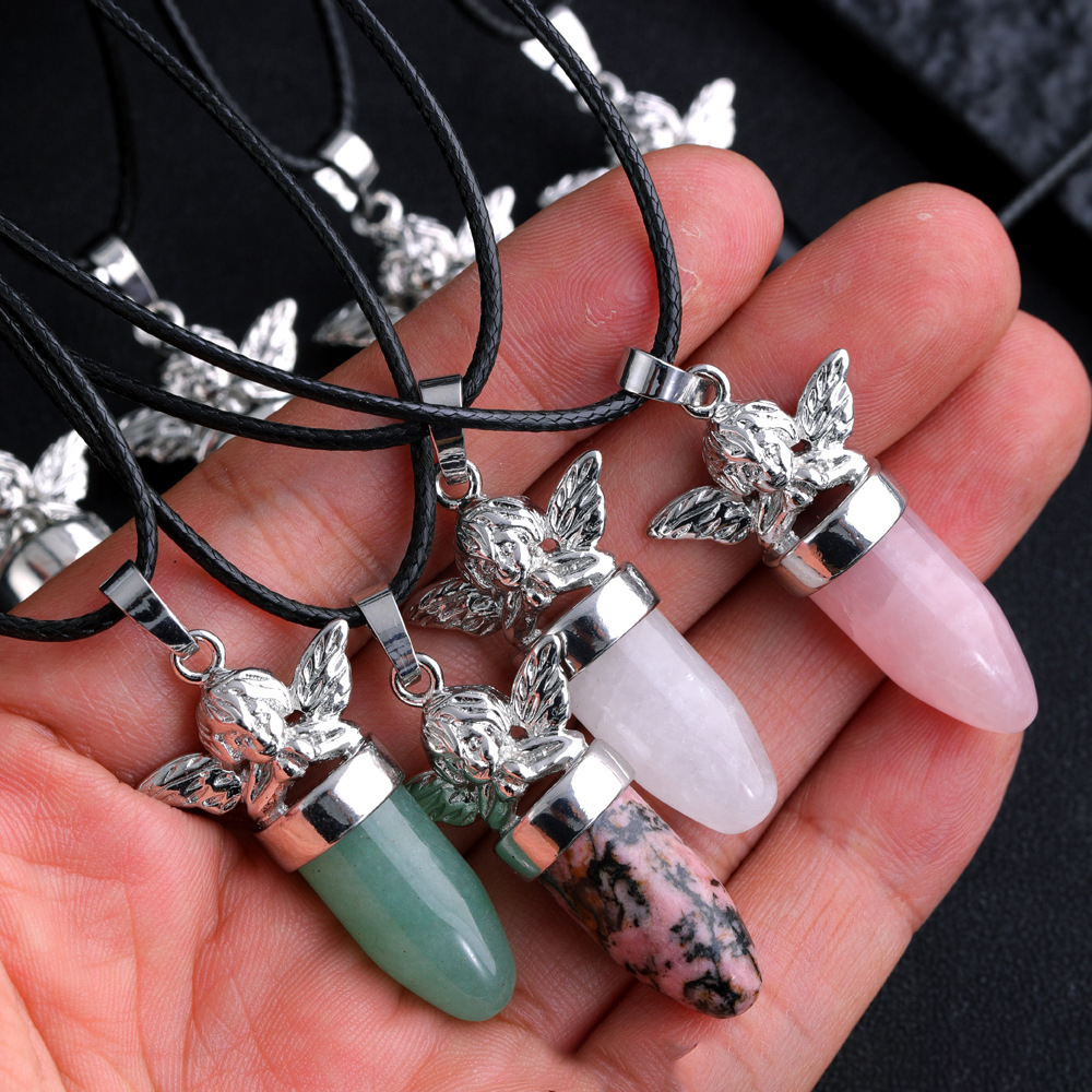 Breloques d'ange en forme de balle, pierre conique, cristal de guérison, pendule d'âme pour la Divination, pendentif à Quartz