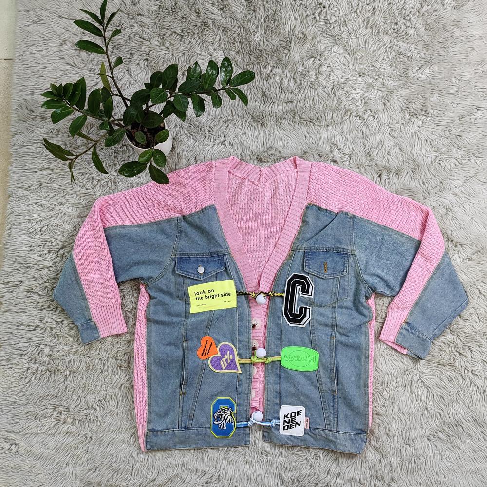 Projektantka osobowości damskiej Burst Coat Autumn and Winter New Denim Patchwork Cardigan Knit Swater W0041