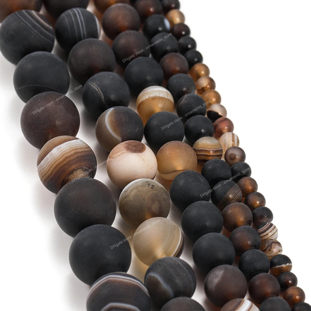 1strand Natural Stone Matte Coffee Stripe Agates Beads Natural Brown Loose Spacer Beads for jewelry making bracelet pick size Fashion JewelryBeads natural stone