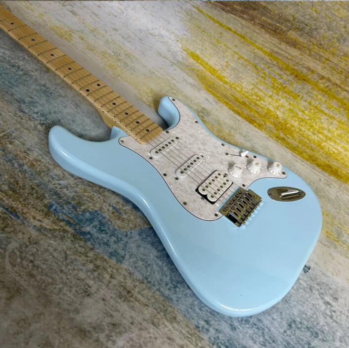 Guitare électrique Strat bleu ciel, Version St, micros SSH, touche en érable, micros perles blanches, livraison gratuite