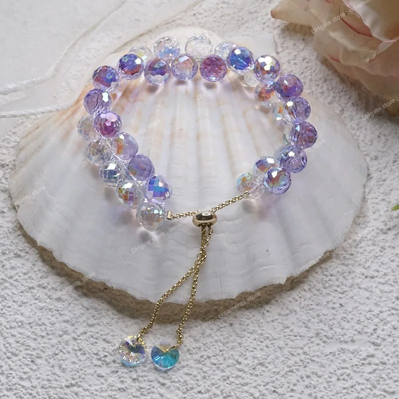 Ruifan Zweireihige rosa/lila/klar glänzende Kristalle, verstellbare Perlenstränge-Armbänder für Damen, Party, Modeschmuck, YBR461, Modeschmuck, Armbänder, Schmuck