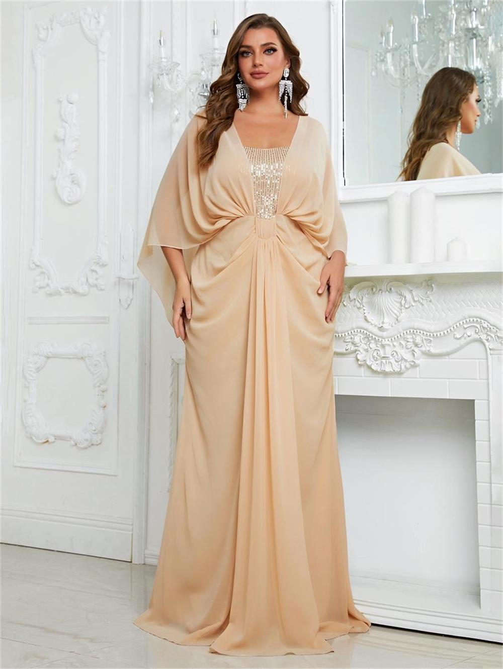 New Large Evening Dress Sequin Chiffon Shawl Dress Long Black Dress Dubai Arab FSSW3086