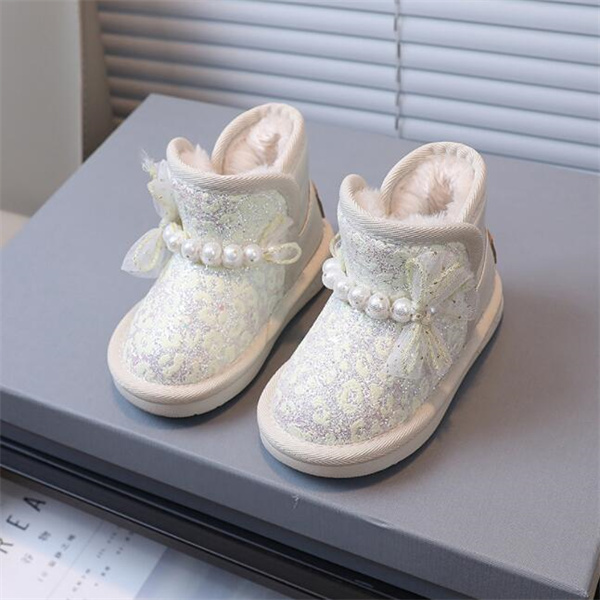 New winter children's snow boots and velvet boots girls Pearl sequins warm boots