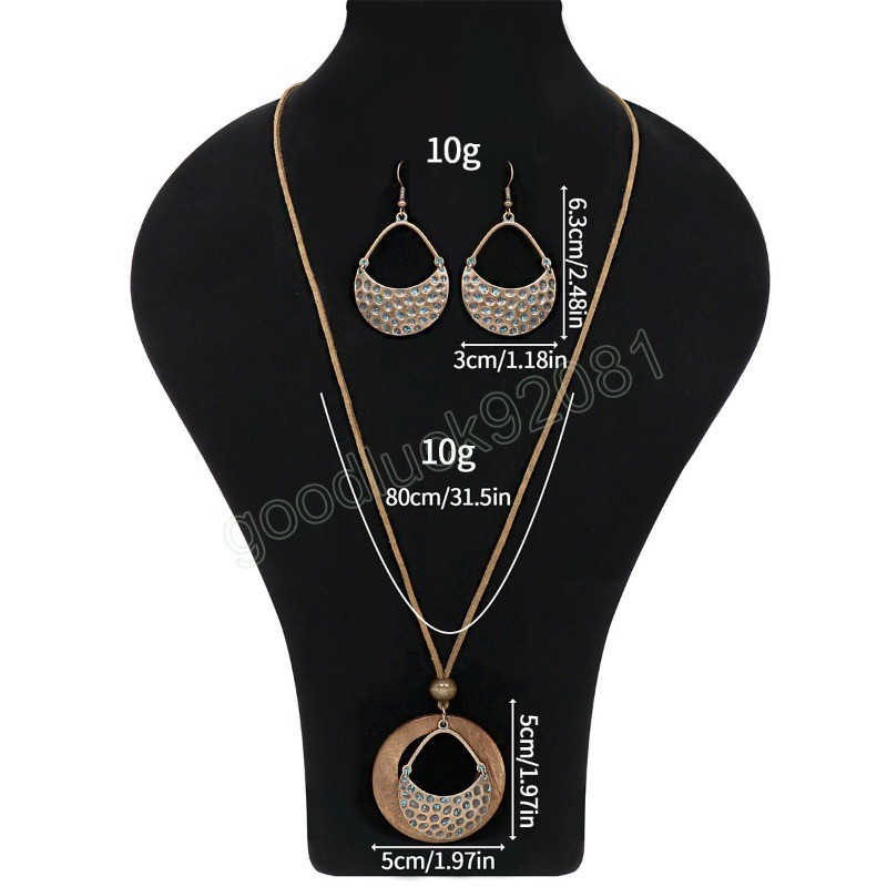 Collana/orecchini con ciondolo in lega di legno vintage Set Set di gioielli feste bohémien donne Catena di maglioni Bijoux Femme