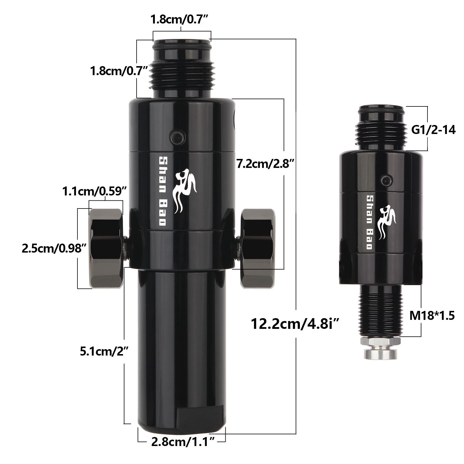 Válvula de retenção anti-vento de liga de alumínio Shan bao com display de 3000psi + regulador de pressão constante de manômetro duplo, G1/2-14