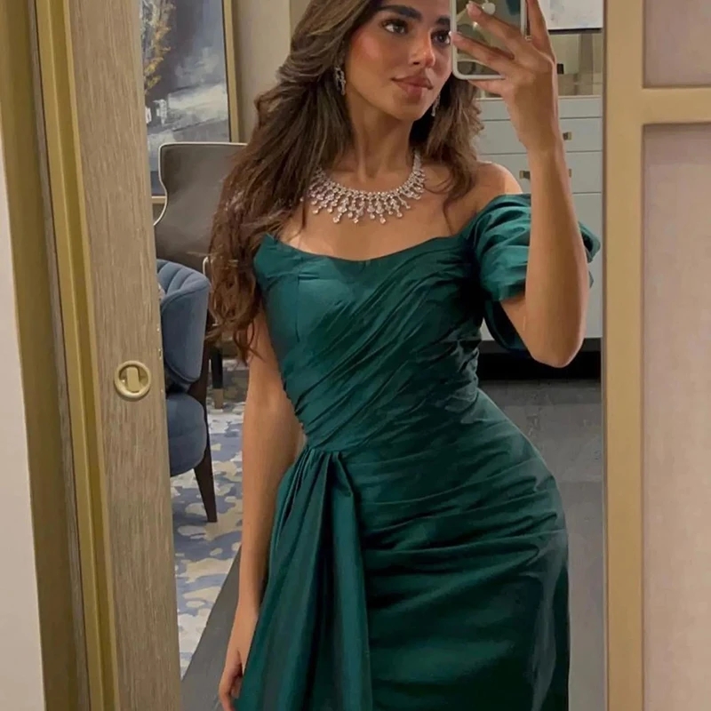 Robe de soirée sirène vert foncé, asymétrique épaule dénudée, fente latérale, robe de soirée formelle, grande taille, vert foncé