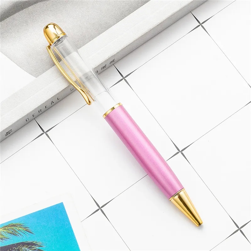 wholesale Creative DIY Big Empty Tube Ballpoint Pens Metal Pen Self-filling Floating Glitter Dried Flower Crystal Pen Student Writing Gift