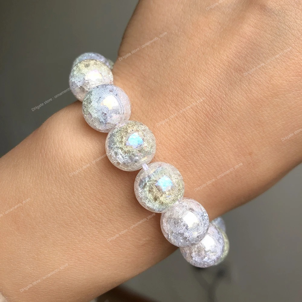 Stone naturelle AB White Snow Cracked Quartz Crystal Perles pour bijoux Making DIY Bracelet Collier 15 pouces 4 6 8 10 12 mm Bijoux de bijoux Nature