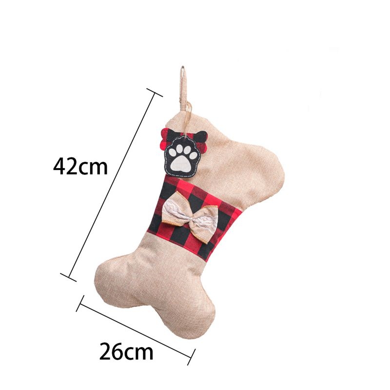 42*26cm Pet Dog Bone Paw Christmas Stocking Ornaments Burlap Plaid Xmas Tree Gift Bags Large Fireplace Hanging Stockings Christmas Decorations Q671