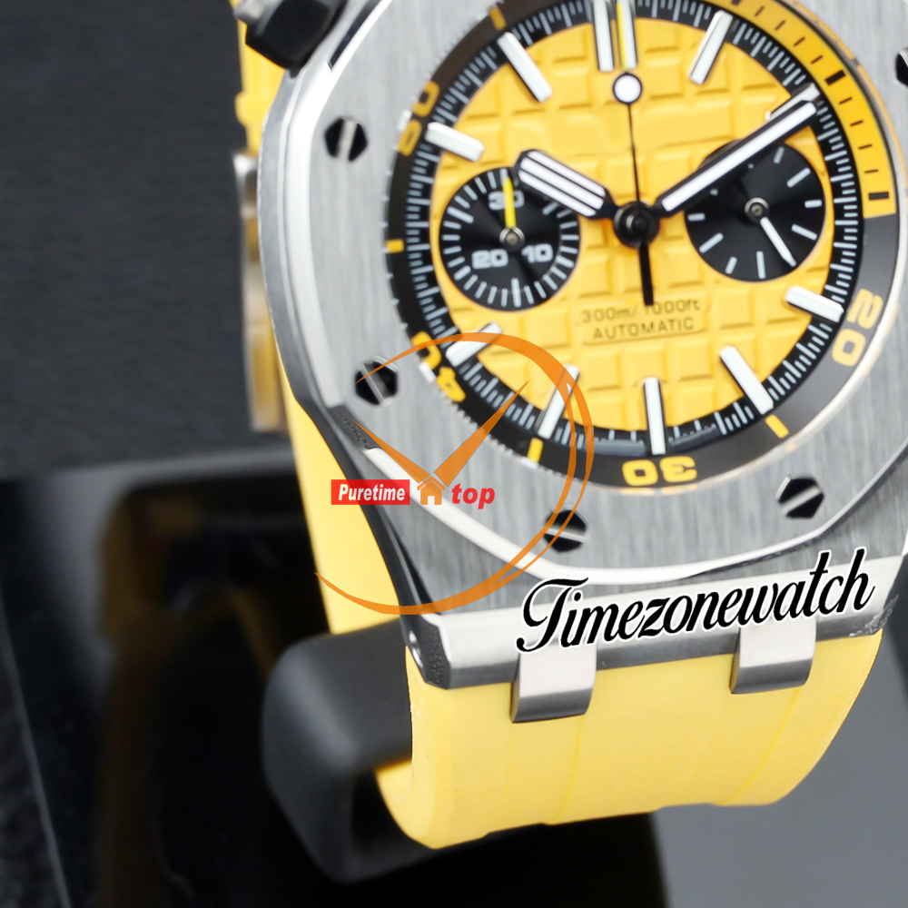 43 mm nurkowanie Nowy kwarc chronograf męski zegarek żółty teksturę markery stalowe stalowa obudowa żółty gumowy pasek stopu gents zegarki timeZoneWatch Z21c