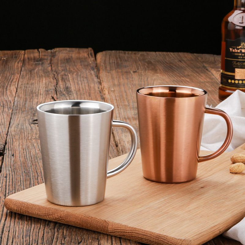 Rostfritt stål kaffekoppar Dubbelskikt Anti Scald Mugs med handtag Portable Mug Eco Friendly Drinking Cup Water Bottle