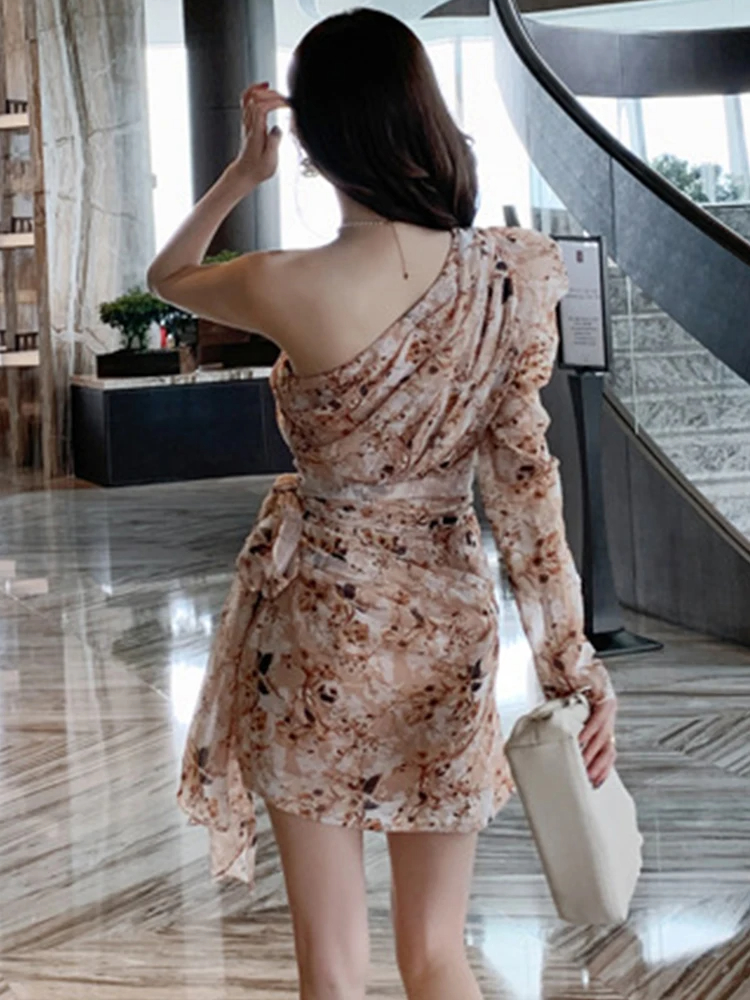 Basic Casual Women Dresses Summer Spring Dresses for Women 2024 Sexy Chiffon Puff Sleeve Lace Up Bow Folds Mini Clothes Femme Party Holiday Beach Vestidos