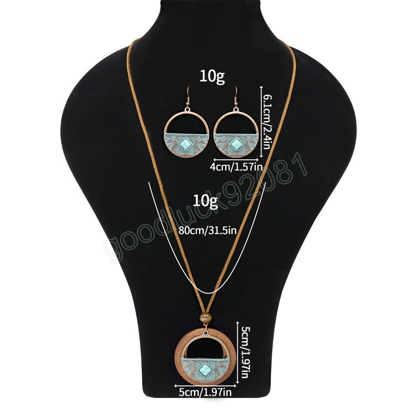 Collana/orecchini con ciondolo in lega di legno vintage Set Set di gioielli feste bohémien donne Catena di maglioni Bijoux Femme