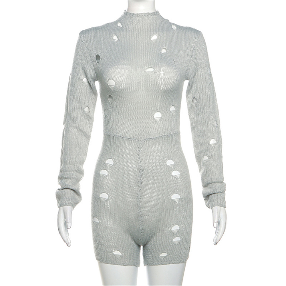 Tasarımcı Örme Sürüler Kadınlar Sonbahar Kış Yırtık Tulumlar Seksi Bandaj İçi Boş Knitting Tulumlarımız Tek Parça Pantolon Toplu Toptan Kıyafetler 10305