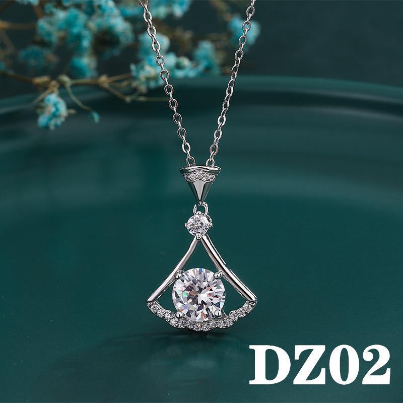 2023 bonito imitação mosang grande prata diamante shinny fã pingente feminino zircão temperamento longo clavícula prata corrente colar atacado