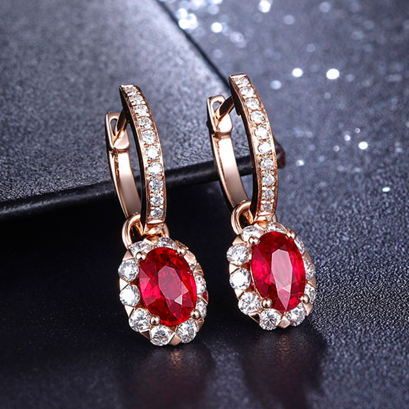 Earrings women Simulated sapphire blue crystal zircon diamond white gold red crystal rose gold earrings studs girlfriends wedding jewelry birthday gifts