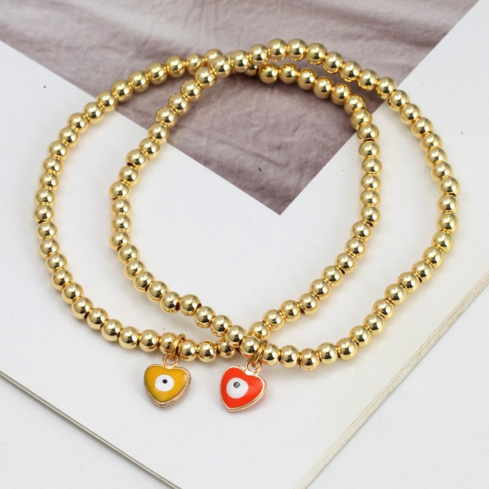 Bracelet en alliage de cuivre pour femmes, en vrac, jaune, amour, yeux bleus, perles, mode œil du diable, accessoires bijoux féminins