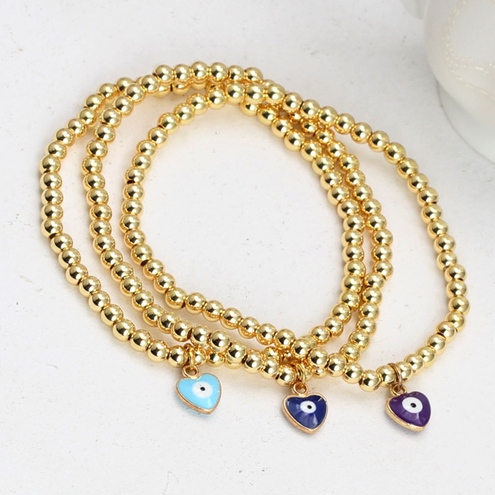 Bracelet en alliage de cuivre pour femmes, en vrac, jaune, amour, yeux bleus, perles, mode œil du diable, accessoires bijoux féminins