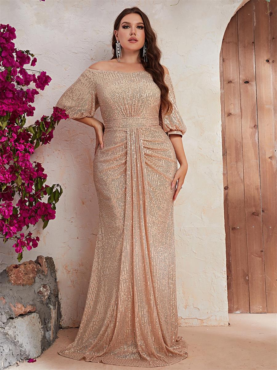 Oversized Dress Dress Beaded Off Shoulder Short Sleeve Prom Evening Dress Temperament Fishtail Long Dress FMGW462