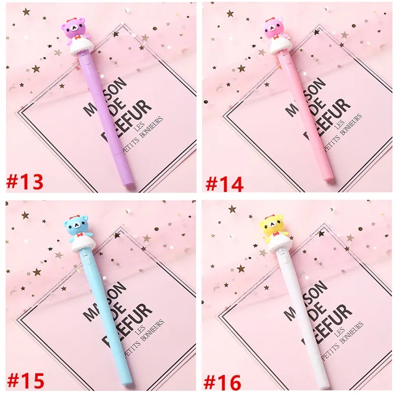 Partihandel 16 Style Creative Cute Cartoon Unicorn Light Pen LED -lampor Silikakisla huvudgelpenna 0,5 mm kontorsskolan Supplies Studery Student Gift