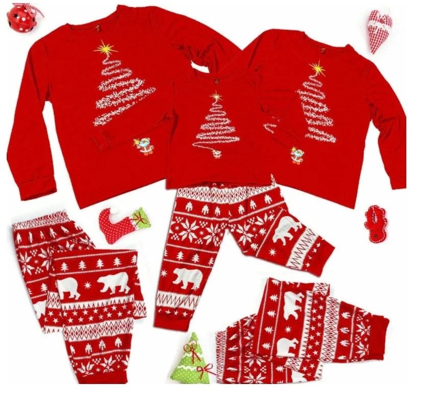 2024 Weihnachten Familie Passende Pyjamas Erwachsene Kinder Familie Outfit Top + Hosen Weihnachten Nachtwäsche Baby Overall Hund kleidung 1030