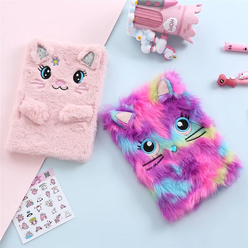 wholesale NEW Winter Warm Cartoon Plush Notebook Dream Cat Rabbit Unicorn Panda Journal Portable Diary Planner Notepad Stationery Christmas Gift