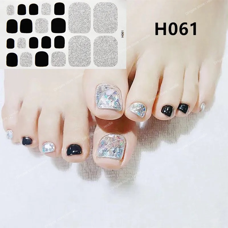 22Tips/Sheet Nail Sticker Lime Toenail Art Polish Tips French Glitter Sequin Nagel Wraps Enkel tånagel Klistermärke Nagel Artstickers Dekaler Nagelkonstverktyg