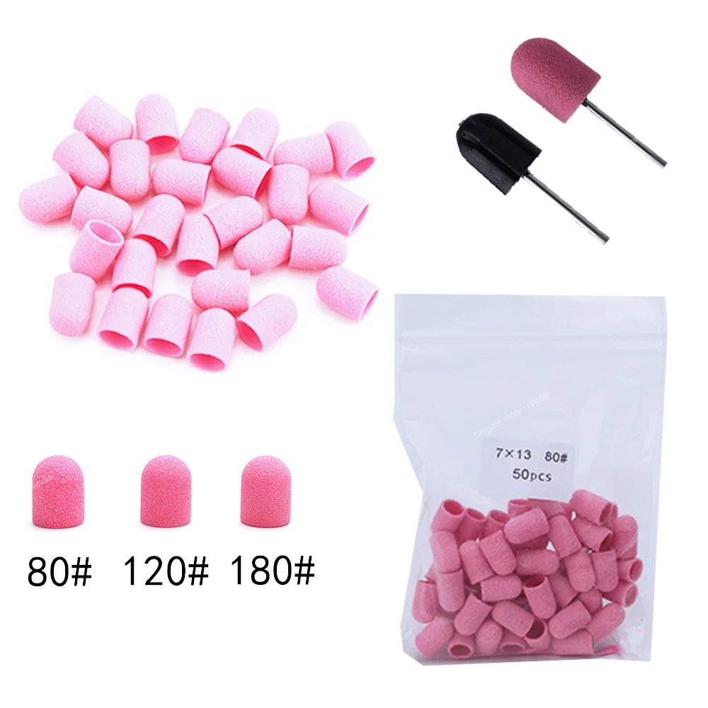 Bandes de ponçage rose Caps avec Mandrel Nail Drill Bit Milling Cupile Cuticule Polirure Pédicure Manucure Accessoires Nail Tools Nail ACCESSOIRES