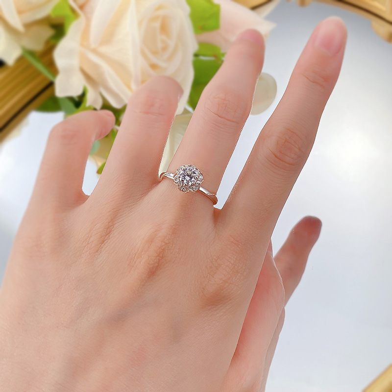 Romantic Flower Moissanite Diamond Ring 100% Real 925 Sterling Silver Party Wedding Band Rings for Women Engagement Jewelry Gift