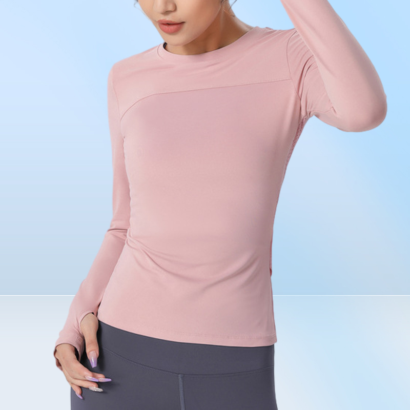 Dessus de yoga femmes nouveaux sports de course exercice formation t-shirts mince ajusté à manches longues vêtements de fitness fille mode blanc rose Blac2763655