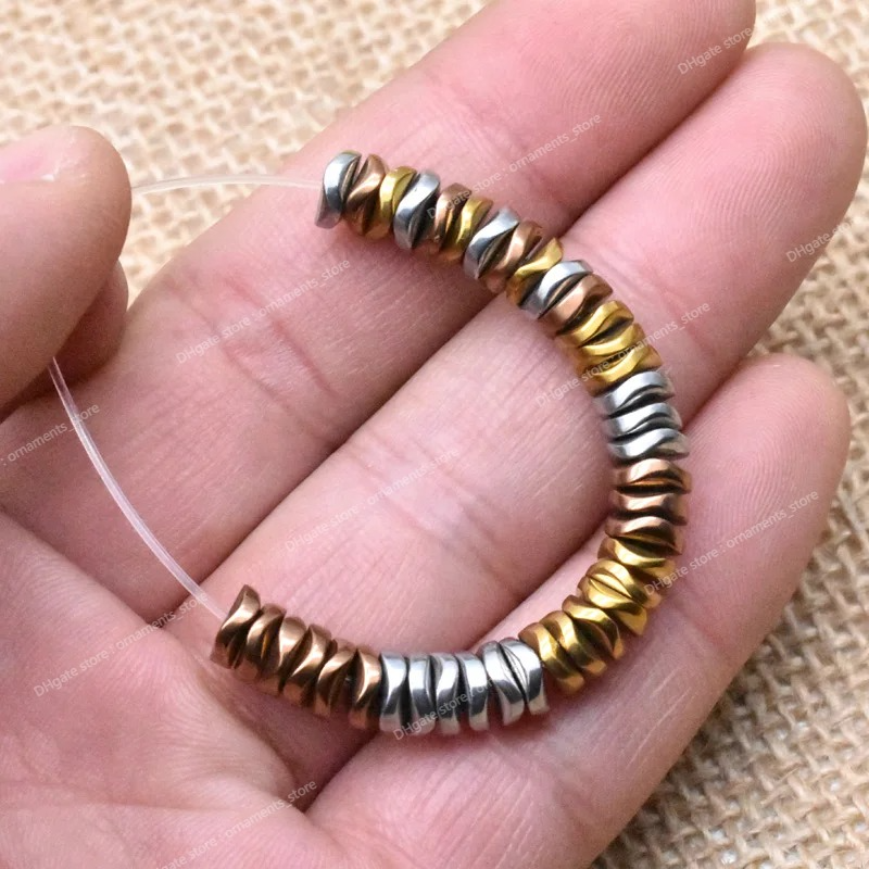 4/6mm Creazione di gioielli fatti a mano Perline distanziatrici Perline di pietra ematite nera Perline distanziatrici piatte allentate la creazione di gioielli Perline di gioielli di moda fai da te Accessori di gioielli