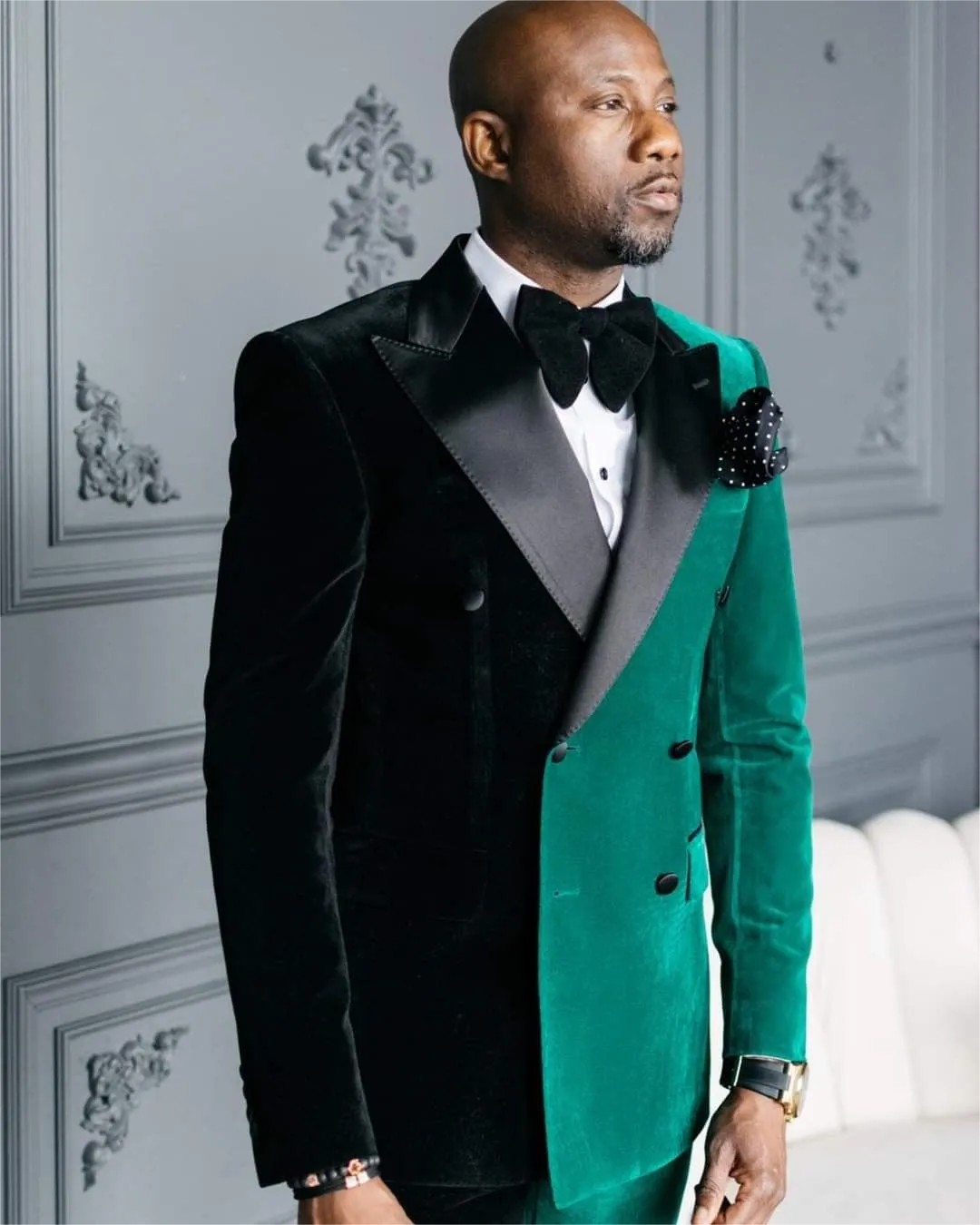Green And Black Velvet Wedding Tuxedos Slim Fit Mens Suits Sets Peaked Lapel Blazers Double Breasted Formal Suit With Jacket And Pants