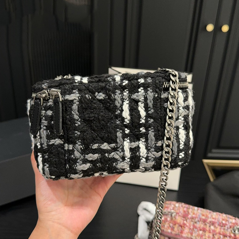 Tasarımcı Klasik 23S Mini Tweed Vanity Case Crossbody Çanta Yüksek Kaliteli Lüks Kadın Moda Makyaj Kutusu Omuz Çantası Fransız Marka Bayanlar Çanta Satchel