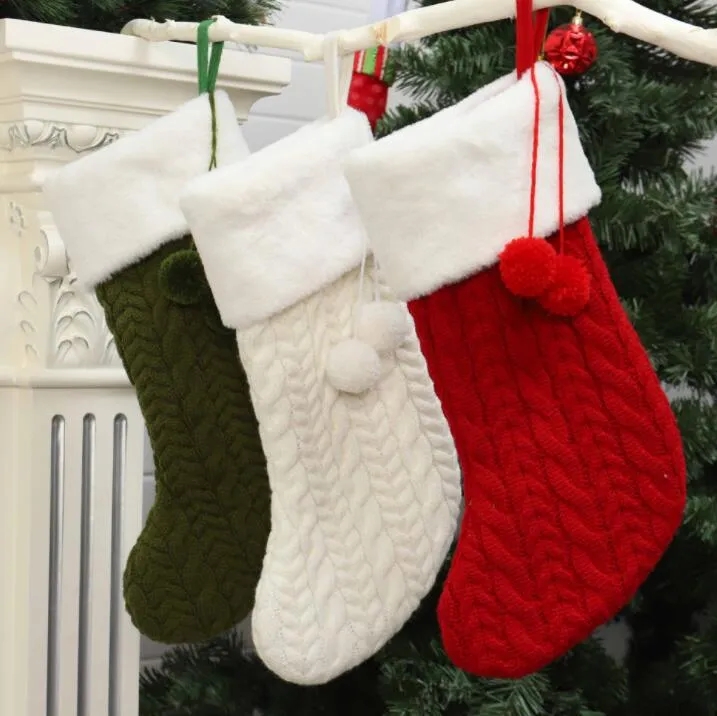 Knitting Wool Christmas Stocking Xmas Tree Ornament Santa Candy Gift Bag Knitted Socks Prop Socks Party Pendant Decorations