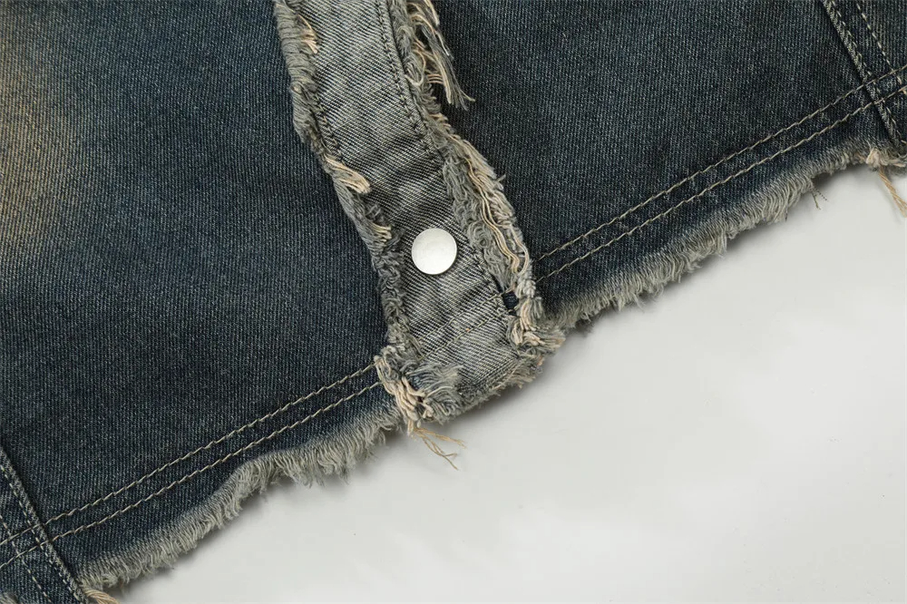 Onregelmatige denim jassen Man patchwork gesplitst gebleekt vintage losse oversize gewassen casual tops